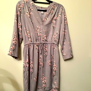 Gently used floral dress with sleeves and drawstring tie waist by Loft Outlet